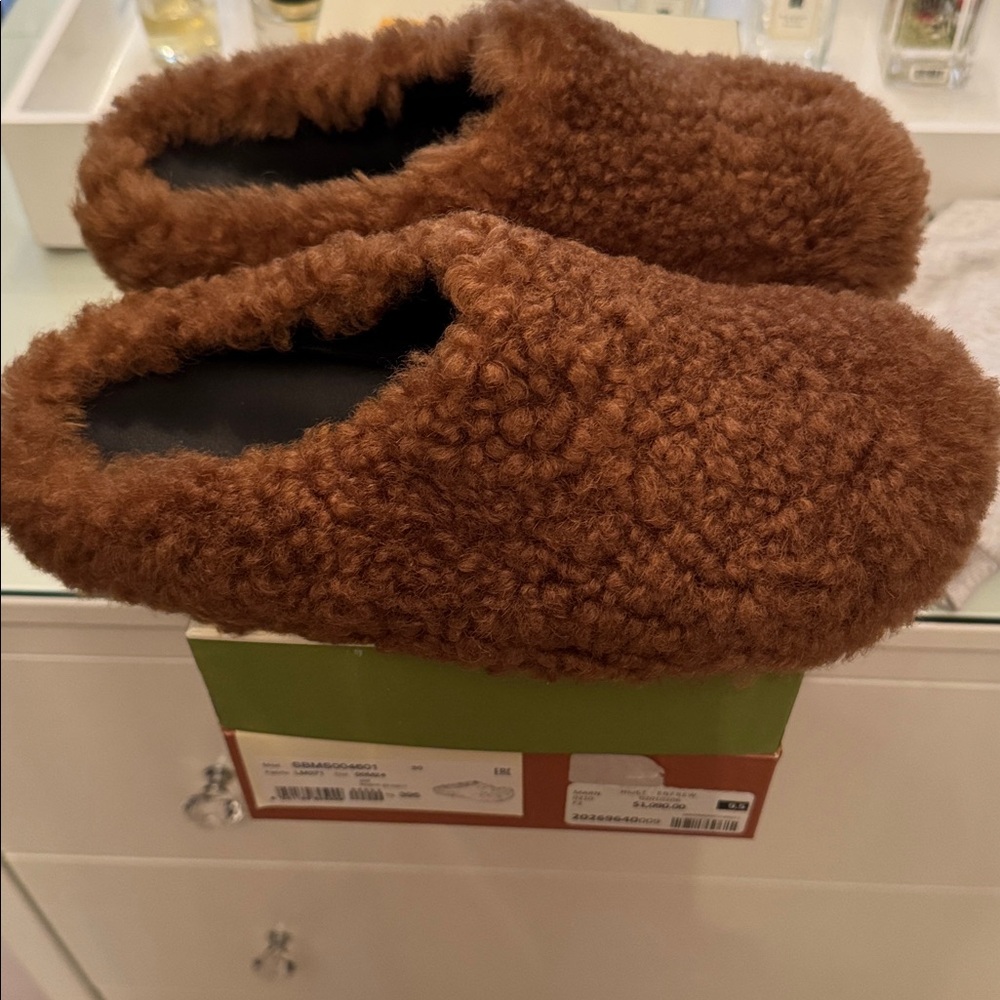 Marni Brown Shearling-Look Slip-On Clog Mules